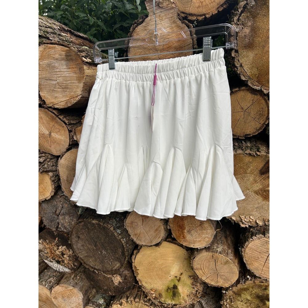 Avidlove Womens White Pleated Godet Hem Mini Skirt Elastic Waist Size S NWT
